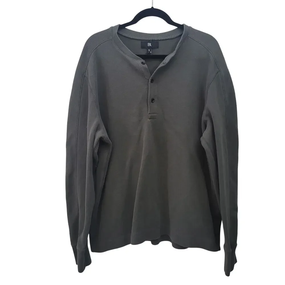 Banana Republic Size‎ XLT Ribbed Olive Green Long Sleeve Henley Classic Casual